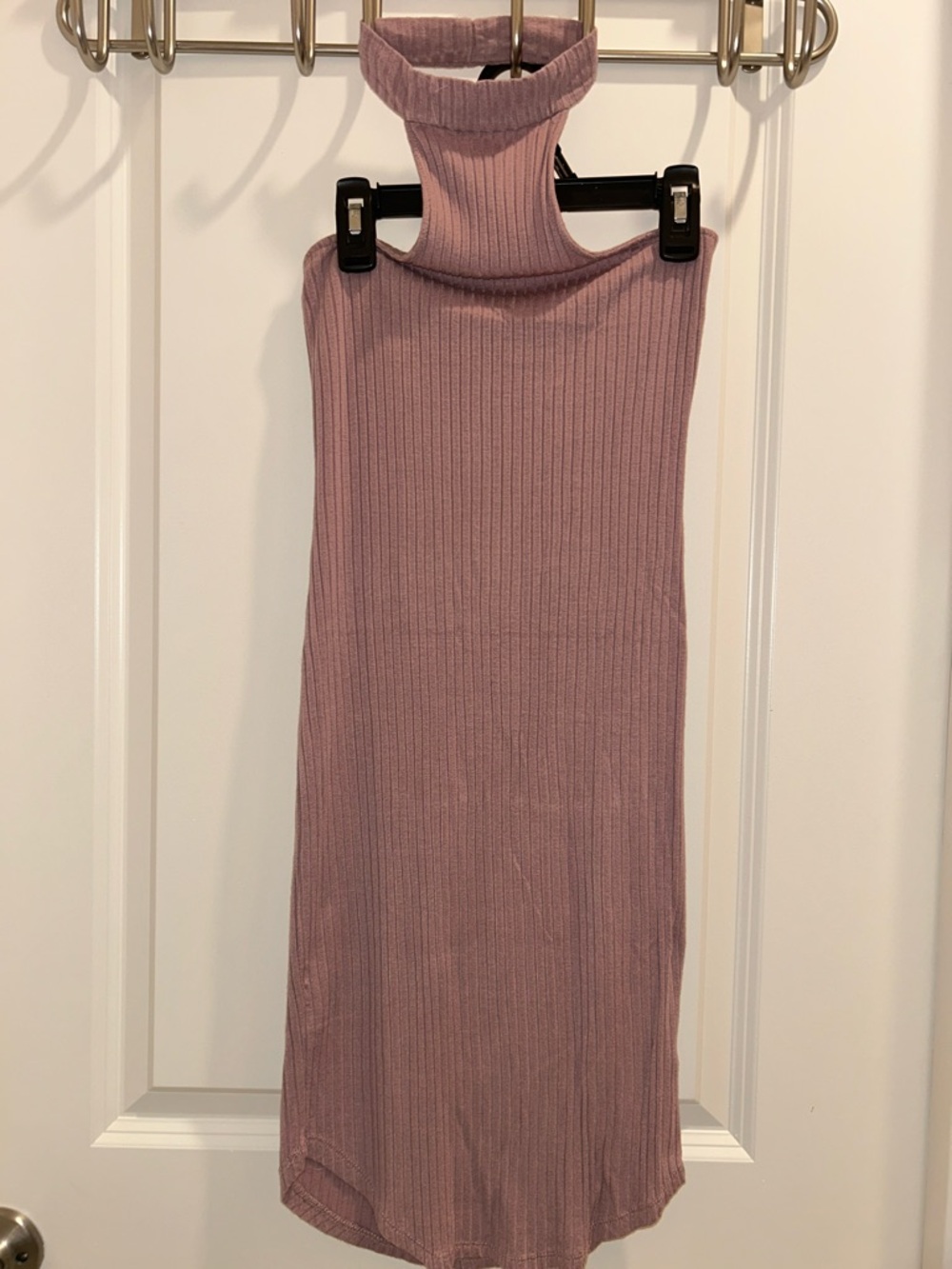 Sleeveless Ribbed Turtleneck Dress - Dusty Mauve